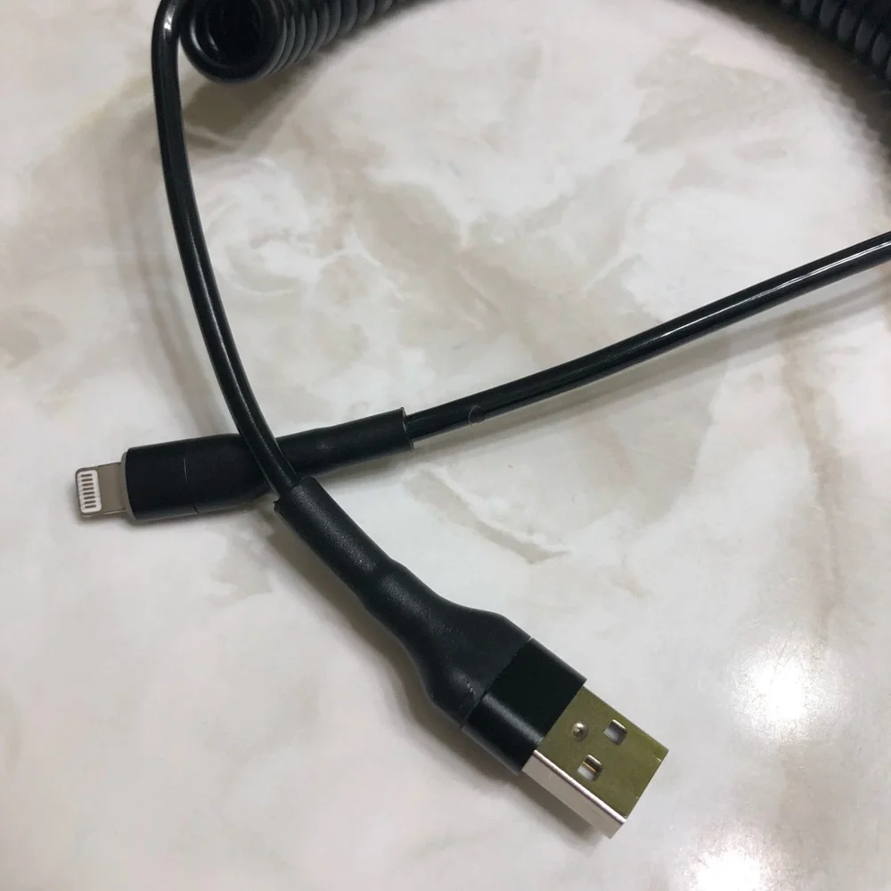 USB Data Synch & Charging Cable (Retractable, Coil USB A to Lightning Cable)